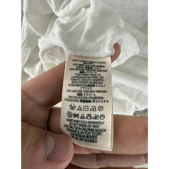 Free People Size L Linen Blend Casual Pullover Top White Short Sleeve - Picture 6 of 7